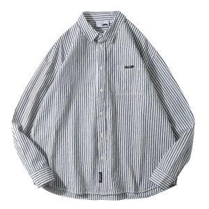 Japanese Style Vintage Vertical Stripes Long Sleeves Shirt Mens Hong Kong Style K-style Trendy Spring Niche Style Casual Bottoming Shirt Outwear
