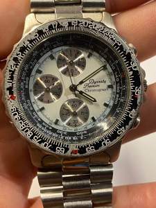 Đồng hồ nam 6 kim hiệu DYSASTY PREMIER size 43mm  3 cốt  Chronograph niềng khía  niềng xoay  mặt khảm trai  kim dạ quang