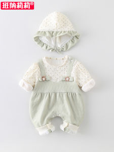 Adorable Baby Outfit Set Pure Cotton Spring Autumn Romper Suit Baby Clothes Princess Style Long Sleeve with Hat Removable