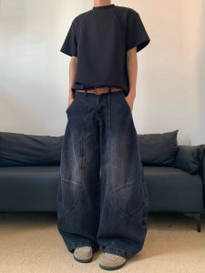 กางเกงยีนส์ทรงหลวมสไตล์อเมริกันย้อนยุค ทรงตรง ทรงหลวม กางเกงยีนส์ทรงโค้งแบบลำลองสำหรับผู้ชายและผู้หญิง