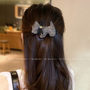 Elegant Full Diamond Dog Top Clip Womens High-End Feeling Butterfly Knot Spring Clip 2025 New Model Half-Up Hair Clip