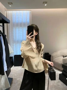 Casual V-Neck Shirt Womens Loose Drapey Style Lazy Fashion Breathable Lightweight Spring Summer Solid Color Business Casual Top