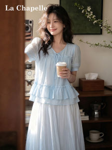 La Chapelle | Thin Summer Chiffon Shirt Women French Style Ruffle Design Blue