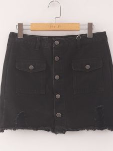McBrand Summer New Korean Style Retro Front Button Denim Short Skirt Vintage Distressed Denim Mini Skirt for Women