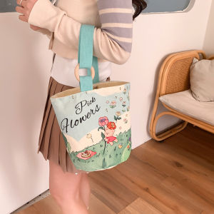 Fashionable Canvas Bucket Bag Womens Handbag 2025 New Style Outing Bag Office Commuting Handbag Autumn Winter Bento Bag