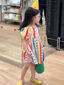 Hania kids💕พร้อมส่ง💕ชุดกระโปรง สีรุ้งลายจุด+หัวใจ แฟชั่นฤดูร้อน สไตล์เจ้าหญิง สําหรับเด็กผู้หญิง-K2220459