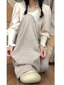 Oatmeal Colored Casual Loose Womens Sweatpants Slimming Effect Spring Fashion plus Size Comfortable Breathable Cotton Blend