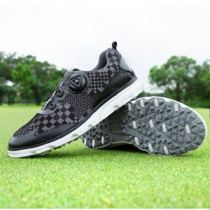 PGM Mens Golf shoes Mesh cloth shoes face for good breathable Rotating button shoelace for easy to wear and take off No-slip spikes make sports more freely