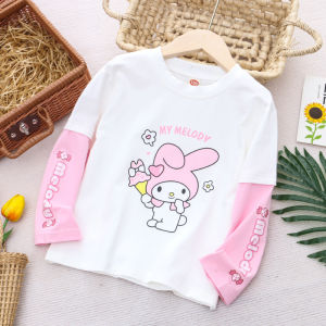 Áo Thun Dài Tay Cotton Nguyên Chất Cho Bé Gái Mùa Xuân Thu Phong Cách Mới Quần Áo Trẻ Em Quần Áo Sơ Sinh Giả Hai Mảnh Áo Lót