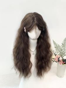 Womens Long Hair Wool Curl Wig Realistic Human Hair Full Head Cover Sweet Cute Style Face Shaping 60cm Matte High Temperature Silk