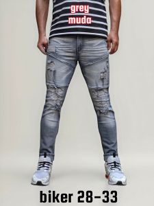 Celana Jeans Sobek Pria Panjang Bikers Garis Stretch Melar Denim Tebal Slimfit Skinny Size 28-33