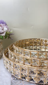 Nampan Kristal Kaca BULAT Europe Gold Tray Baki Nampan Seserahan Hantaran Pernikahan Home Decoration