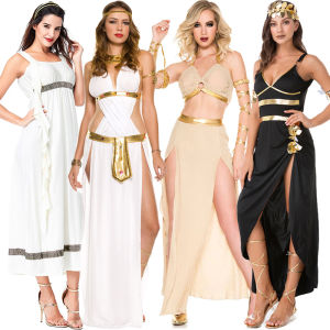 ชุดเทพธิดากรีกสำหรับผู้หญิง Athena ฟาโรห์อิยิปห์โบราณชุดคอสเพลย์ชุดราชินียุคกลางชุดยาวเครื่องแต่งกายแฟนซีฮาโลวีน