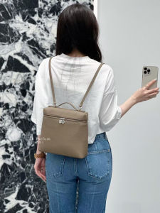 High-Quality Leather LP Double Shoulder Bag Womens 2024 New Togo Cowhide Lunchbox Bag Travel Large Capacity Bookbag