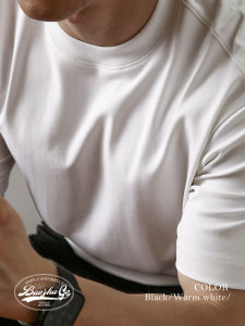 Quality Silk-Matte Cotton Short-Sleeve T-Shirt Mens White Non-Porous Cool Feeling Lightweight Summer Fashion Basic Style