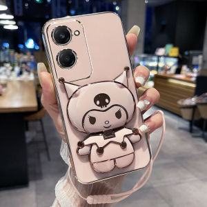 Vivo Y37 Silicone Phone Case Full Cover Anti-Fall with Stand Cute Cartoon Female Style Soft Shell Protective Cover for 5G Phones