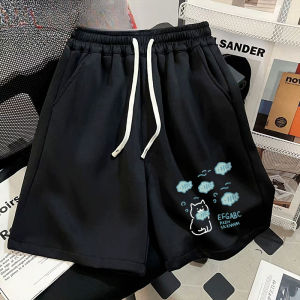 Heavy Hong Kong Style Cat Eating Fish Printed Shorts Mens and Womens Summer Trend Brand Casual Thin Sports Five-point Pants
