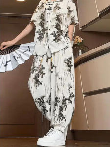 New Chinese Style Ice Silk Set Mens Summer Thin Shirt Short Sleeve Pants High-End Trendy Mens Casual Sportswear Ensemble