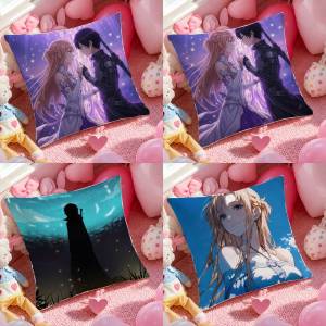 Bandai | Sword Art Online War Of Underworld Anime Plush Pillow Cover Soft Short Plush Cushion Cover For Sofa Bedroom Home Decor Gift