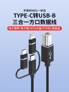 Three-In-One Type-C to USB-B Square Port Data Cable Midi Integration Line for Electronic Organ Tablet Mobile Phone Notebook Hard Disk Box Printer Conversion