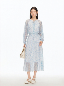 Vero Moda | New V-neck Printed Puff Sleeve Tie Waist Midi Dress