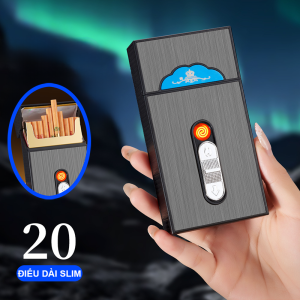 [C919] Bật lửa điện kiêm hộp đựng thuốc 20 điếu dài slim