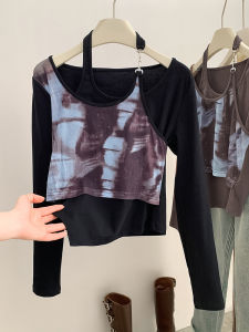 Áo thun nữ AMILUCK dáng ôm ngắn hở vai dài tay cổ chữ U chất cotton polyester