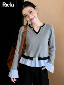 Puella | Color Block Faux Layer V Neck Knit Sweater