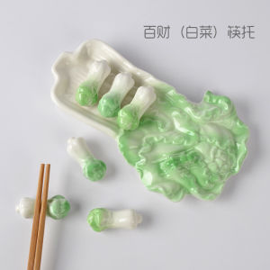 Japanese Style Ceramic Bok Choy Creative Chopsticks Holder Set Desktop Pen Rest Small Tray for Placing Chopsticks Dishware Rack