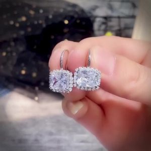 Huitan Simple Square Crystal Cubic Zirconia Drop Earrings Wedding Accessories for Women Silver Color/Gold Color Fashion Jewelry