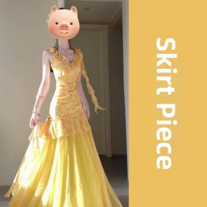 Karrar betsey | Holiday Style Yellow Ruffled V-Neck Flower Print Summer Dress