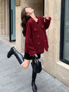 Ankela Red French Vintage Small Fragrance Style Jacket Womens Spring Autumn New Fashionable Compact Match All Seasons Coat