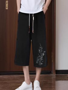 New Chinese Style Loose Straight Leg Summer Thin Cotton Casual Pants for High School Students Boys Breathable Comfortable Sports Trousers