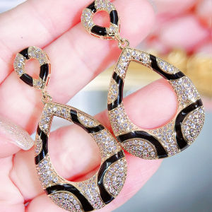 SEQUITO Exquisite Women Yellow Gold Plated Ear Decoration Full Pave Tiny Shiny AAA Zirconia Hollow Long Waterdrop Big Drop Earrings for Banquet Party Jewelry SE922