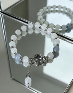 New Unique Dreamy Blue Moonstone Cat Eye Pendant Crystal Bead Bracelet Party Jewelry Gift For Women