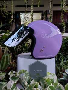 Helm Bogo Retro SNI Dewasa Pria Wanita Terbaru 2025 Full Leher Kekinian Kaca Datar Hitam Bening Silver Pelangi Cembung