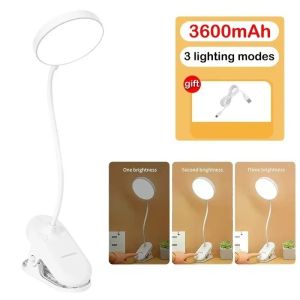 USB Rechargeable Clip On Desk Lamp 3 Color Temperatures Dimming LED Reading Light Eye Protection for Study Office Bedroom ﻿