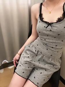 Woman Girls Sweet Cute Nightie with Breast Pads Bow Suspender Sleepwear Spring and Summer New Slim Fit Pajamas New Home Suit