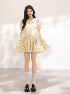 KEIKO | French Light and Sweet Dotted Yellow Loose Collar Ruffles Dress