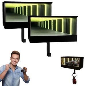 XMSJ | Mirrored Car Key Holder for Wall Garage Keychain HangerRace Car Key Hooks Wall Mounted LED Light Glowing for Cars Lover Gift