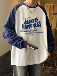 American Casual Heavyweight Pure Cotton Long Sleeve T-Shirt Mens Overarm Color Block Sweatshirt Oversize Student Base Shirt