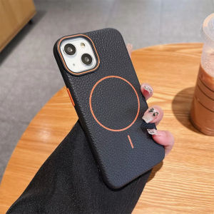 เคสโทรศัพท์ TPU ชาร์จไร้สายแบบแม่เหล็กลายลิ้นจี่สุดหรู For iPhone 16 Pro Max 15 14 13 12 11 XR X XS Max เคส iPhone 13 13promax 15promax เคสไอโฟน 11 Magsafing Case