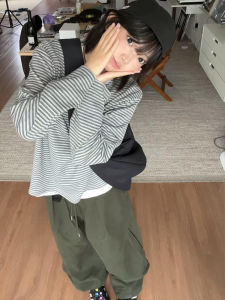 XIANGBAIWEI | Vintage Stripe Henley Neck Long Sleeve T-Shirt