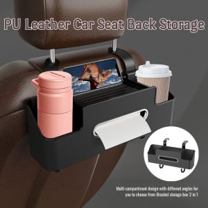 PU Leather Car Seat Back Storage Bag Multifunctional Car Seat Back Hanging Organizer Tissue Box Water Cup Holder Sundry Storage Box