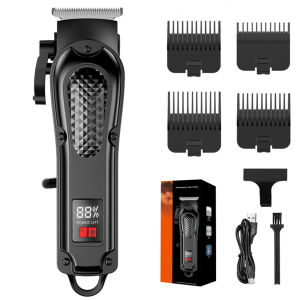 High-Quality Mens Hair Clipper with LED Display Professional Grooming Device Rechargeable and Cordless Black
