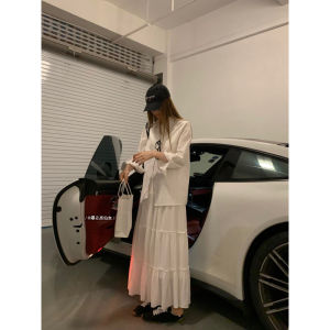 High Waist White Asymmetrical Skirt Womens Long 175cm plus Size A-Line Midi Skirt Korean Style Commute Pure Color Casual