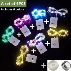 6PCS with Battery LED String Lights Copper Silver Wire Garland Light  Fairy Lights Party Decoration for Christmas Wedding 1/2/3M