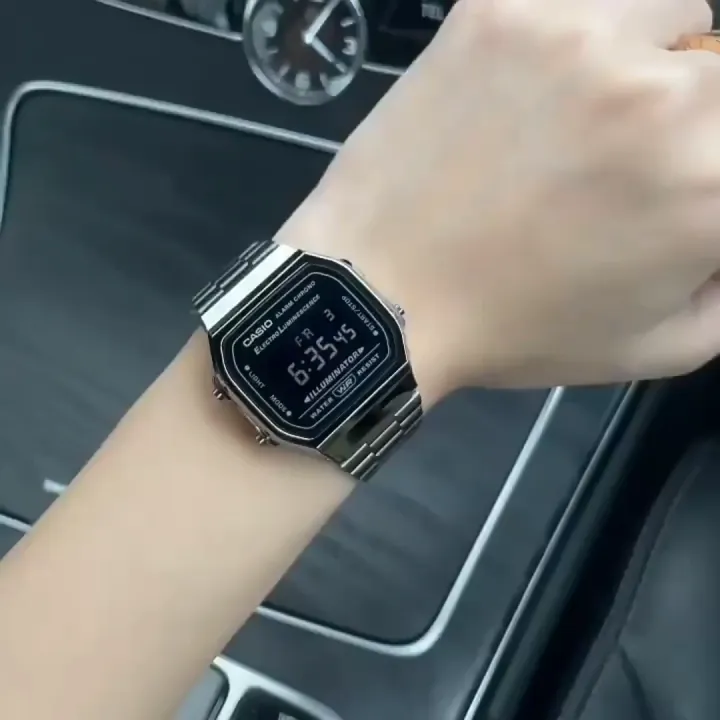 นาฬิกากีฬา (ของแท้ 100%) นาฬิกา คาสิโอ Digital นาฬิกาข้อมือผู้ชาย/ผู้หญิง สายสแตนเลส รุ่น A168WGG-1B ของแท้ ประกัน