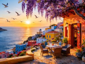 Huacan Full Square Round Diamond Painting Sunset Seaside House Diamond Mosaic Landscape Art Decorative Paintings