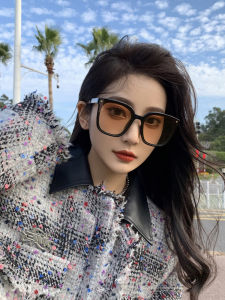 Womens Sunglasses 2024 New Style UV Protection Black Frame Tea Color Mirror round Face Slimming High End Feelings